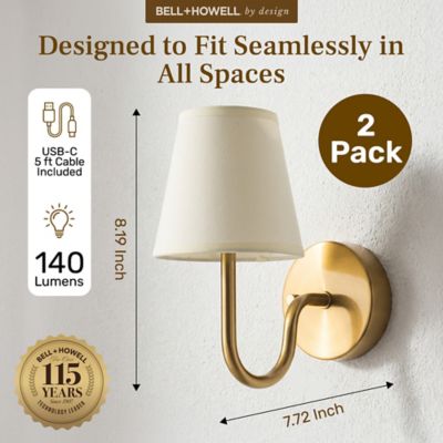 Image showing  Set of 2 Fabric Smooth Dimmable LED Rechargeable Cordless Touch Control Lights Wall Sconces