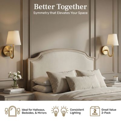 Image showing  Set of 2 Fabric Smooth Dimmable LED Rechargeable Cordless Touch Control Lights Wall Sconces