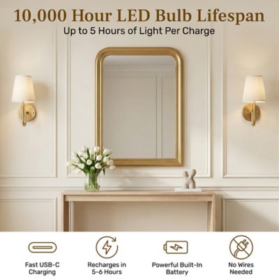 Image showing  Set of 2 Fabric Smooth Dimmable LED Rechargeable Cordless Touch Control Lights Wall Sconces