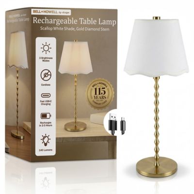 Bell & Howell Diamond Stem Scallop Shade Rechargeable LED Dimmable Touch Control Cordless Portable Table Lamp
