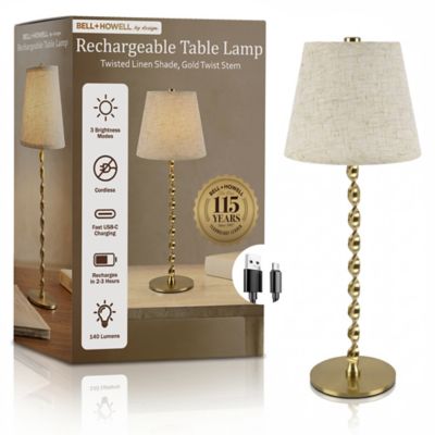 Bell & Howell Twist Stem Smooth Shade Rechargeable LED Dimmable Touch Control Cordless Portable Table Lamp