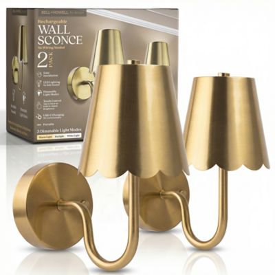 Bell & Howell Set of 2 Metal Scallop Dimmable LED Rechargeable Cordless Touch Control Lights Wall Sconces