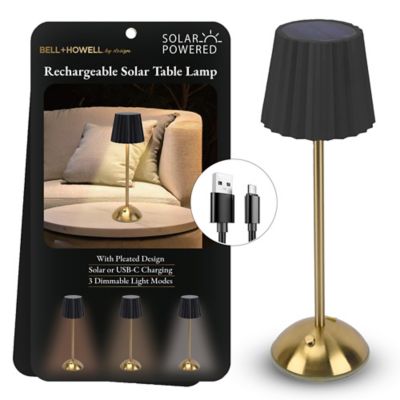 Bell & Howell Rechargeable Solar Wide Pleated Shade Lamp LED Dimmable Modes Portable Indoor/Outdoor Table Lamp