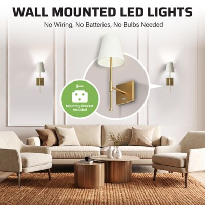 Image showing  Fabric Smooth Shade Dimmable LED Rechargeable Cordless Touch Control Lights Wall Sconces