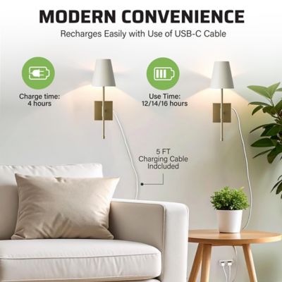 Image showing  Fabric Smooth Shade Dimmable LED Rechargeable Cordless Touch Control Lights Wall Sconces