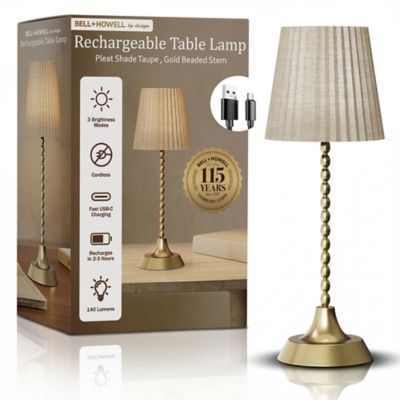 Bell & Howell Beaded Stem Pleat Shade Rechargeable LED Dimmable Touch Control Cordless Portable Table Lamp