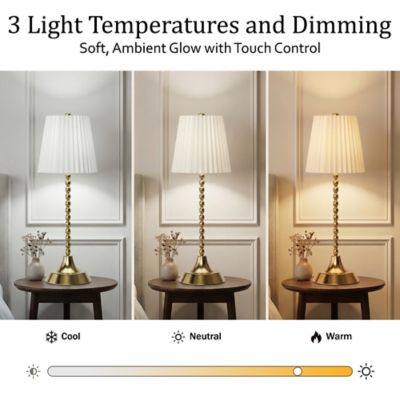 Image showing  Beaded Stem Pleat Shade Rechargeable LED Dimmable Touch Control Cordless Portable Table Lamp