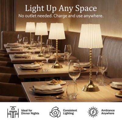 Image showing  Beaded Stem Pleat Shade Rechargeable LED Dimmable Touch Control Cordless Portable Table Lamp