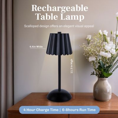 Image showing  Scalloped Design Rechargeable LED 3 Dimmable Modes Portable Table Lamp