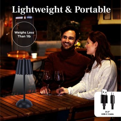 Image showing  Scalloped Design Rechargeable LED 3 Dimmable Modes Portable Table Lamp