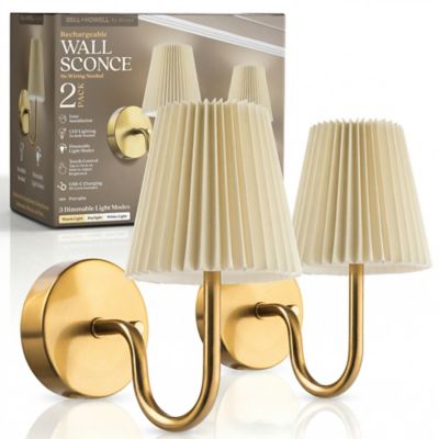 Bell & Howell Set of 2 Accord Pleat Dimmable LED Rechargeable Cordless Touch Control Lights Wall Sconces