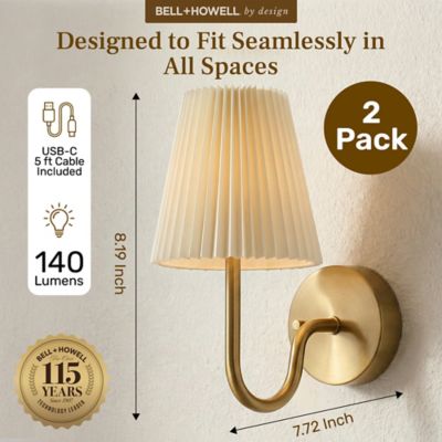 Image showing  Set of 2 Accord Pleat Dimmable LED Rechargeable Cordless Touch Control Lights Wall Sconces
