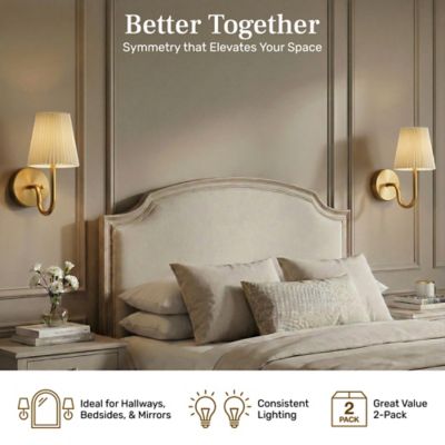 Image showing  Set of 2 Accord Pleat Dimmable LED Rechargeable Cordless Touch Control Lights Wall Sconces