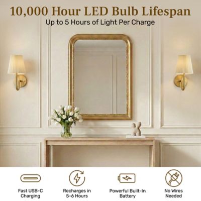 Image showing  Set of 2 Accord Pleat Dimmable LED Rechargeable Cordless Touch Control Lights Wall Sconces