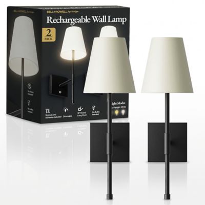 Bell & Howell Set of 2 Fabric Smooth Shade Dimmable LED Rechargeable Cordless Touch Control Lights Wall Sconces