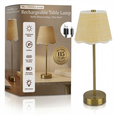Bell & Howell Raffia Scallop Shade Rechargeable LED Dimmable Touch Control Cordless Portable Table Lamp