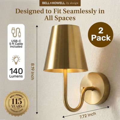 Image showing  Set of 2 Modern Metal Dimmable LED Rechargeable Cordless Touch Control Lights Wall Sconces