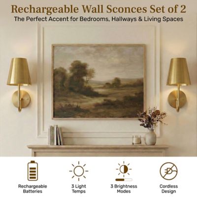 Image showing  Set of 2 Modern Metal Dimmable LED Rechargeable Cordless Touch Control Lights Wall Sconces