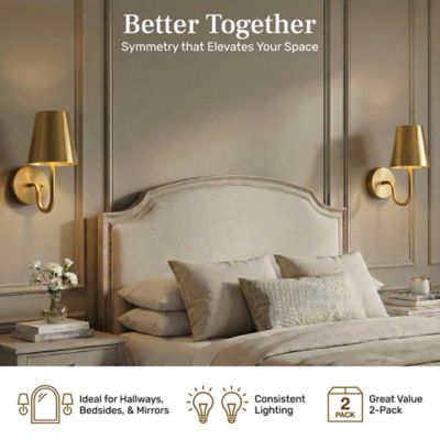 Image showing  Set of 2 Modern Metal Dimmable LED Rechargeable Cordless Touch Control Lights Wall Sconces