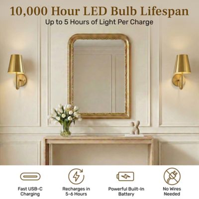 Image showing  Set of 2 Modern Metal Dimmable LED Rechargeable Cordless Touch Control Lights Wall Sconces