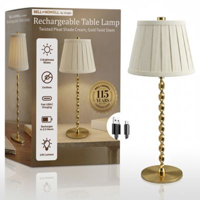 Bell & Howell Twist Stem Twisted Pleat Shade Rechargeable LED Dimmable Touch Control Cordless Portable Table Lamp