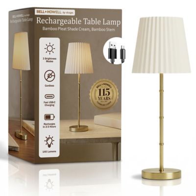 Bell & Howell Bamboo Stem Pleat Shade Rechargeable LED Dimmable Touch Control Cordless Portable Table Lamp