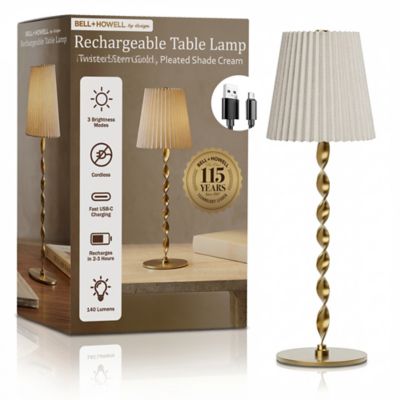 Bell & Howell Twist Stem Pleated Shade Rechargeable LED Dimmable Touch Control Cordless Portable Table Lamp