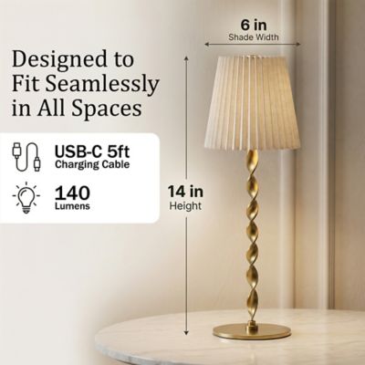 Image showing  Twist Stem Pleated Shade Rechargeable LED Dimmable Touch Control Cordless Portable Table Lamp