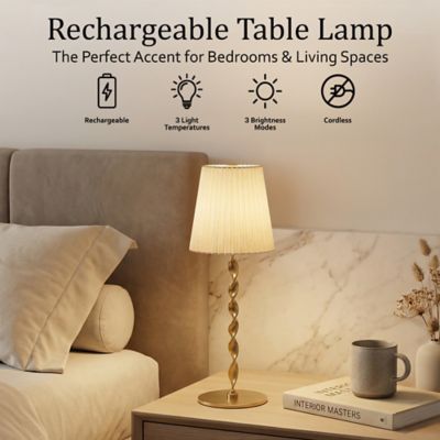 Image showing  Twist Stem Pleated Shade Rechargeable LED Dimmable Touch Control Cordless Portable Table Lamp