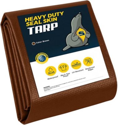 Seal Skin Covers Heavy Duty Waterproof Tarp, 16 mil Thick, UV & Tear Resistant 16 x 20ft. Brown