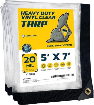 Seal Skin Covers Seal Skin Waterproof Clear Tarp 5 x 7ft., 20 Mil Transparent Vinyl Tarpaulin with Grommets