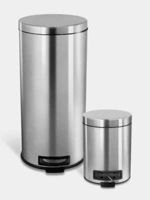Ninestars Step-On Round Trash Can 8 gal. & 1.3 gal. Garbage Set