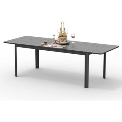 Upland Dark Brown Aluminum Rectangular Extendable Outdoor Dining Table
