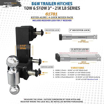 Image showing  Stainless Steel Hitch Lock Set for B&W 3 in. Tow and Stow Hitches, Set of 4, 61681-S