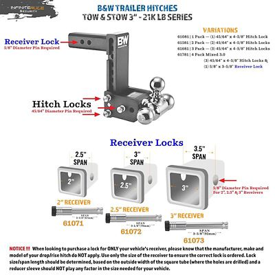 Image showing  Stainless Steel Hitch Lock Set for B&W 3 in. Tow and Stow Hitches, Set of 4, 61681-S