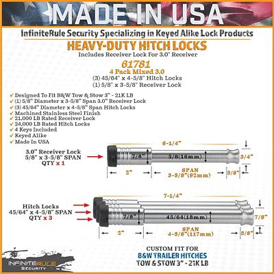 Image showing  Stainless Steel Hitch Lock Set for B&W 3 in. Tow and Stow Hitches, Set of 4, 61681-S