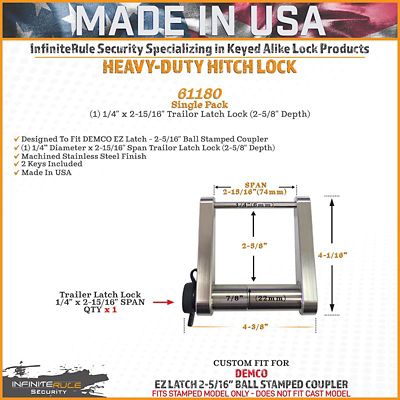 Image showing  Stainless Steel Trailer Coupler Lock, 1/4 D x 2-15/16 L in. Span, 61180-S