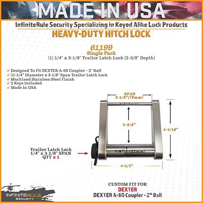 Image showing  Stainless Steel Trailer Coupler Lock, 1/4 D x 3-1/8 L in. Span, 61199-S