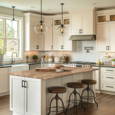 Image showing  Unfinished Acacia Finger Joint Kitchen Island Butcher Block Countertop, 74 in. x 39 in. x 1.5 in., Eased Edge