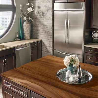 Image showing  Finished Saman Continuous Stave Butcher Block Countertop, 50 in. x 25 in. x 1.5 in., Live Edge