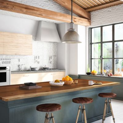 Image showing  Finished Saman Continuous Stave Butcher Block Countertop, 98 in. x 25 in. x 1.5 in., Live Edge