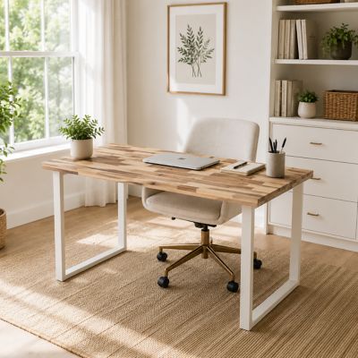 Image showing  Unfinished Acacia Finger Joint Butcher Block Countertop, 50 in. x 25 in. x 1.5 in., Eased Edge