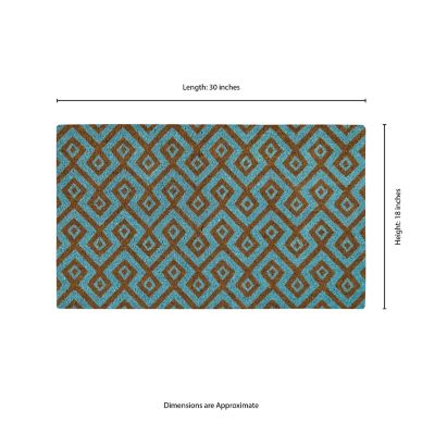 Image showing  Clara Turquoise Geometric Flocked Outdoor Coir Doormat with Non-Slip Backing