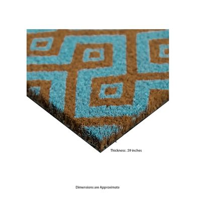 Image showing  Clara Turquoise Geometric Flocked Outdoor Coir Doormat with Non-Slip Backing