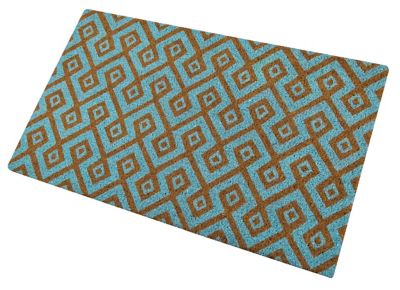Image showing  Clara Turquoise Geometric Flocked Outdoor Coir Doormat with Non-Slip Backing