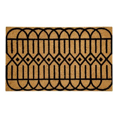 Image showing  Clara Black Geometric Flocked Outdoor Coir Doormat with Non-Slip Backing