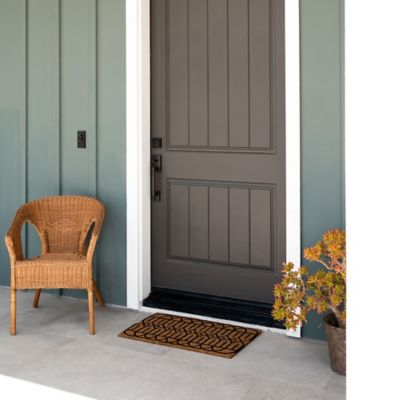 Image showing  Clara Black Geometric Flocked Outdoor Coir Doormat with Non-Slip Backing