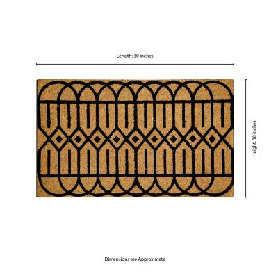 Image showing  Clara Black Geometric Flocked Outdoor Coir Doormat with Non-Slip Backing