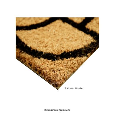 Image showing  Clara Black Geometric Flocked Outdoor Coir Doormat with Non-Slip Backing