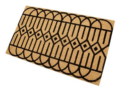 Image showing  Clara Black Geometric Flocked Outdoor Coir Doormat with Non-Slip Backing